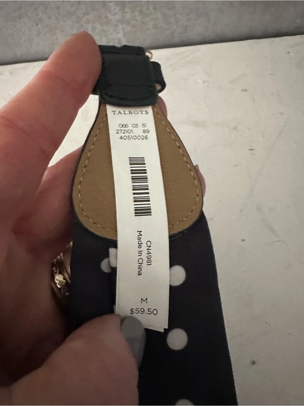 NWT Talbots Scarf Belt, Navy Polka Dot, Harness Buckle Med